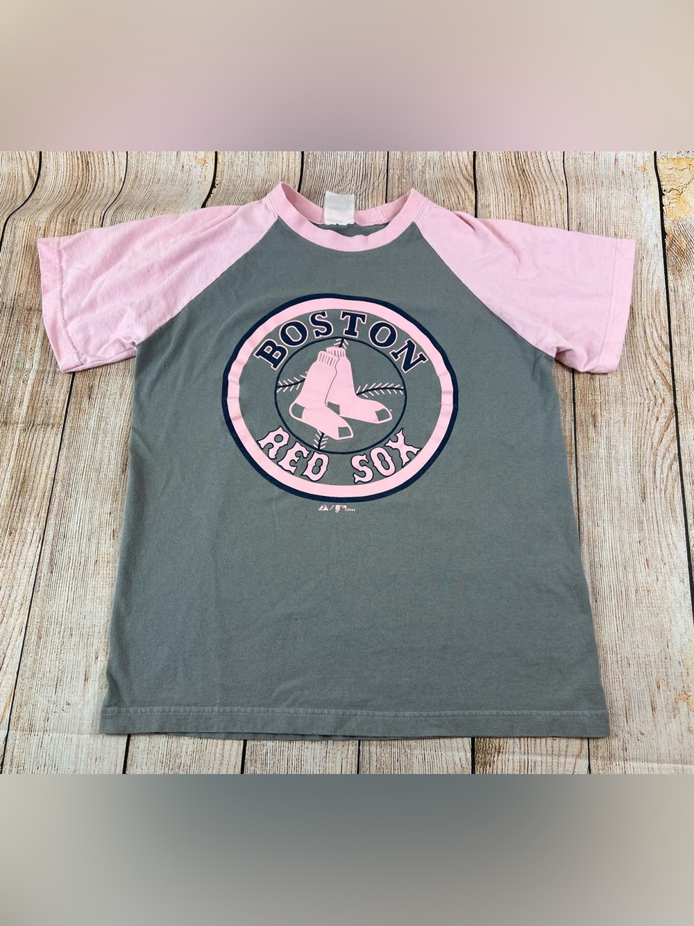 Vintage Majestic Boston Red Sox 2004 Baseball T Shirt Pink Gray Size Medium